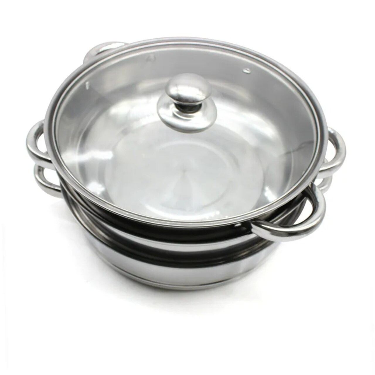 3 Tier Steamer Hot Pot Stainless Steel Cooker Steam Pot Food Cooking + Glass Lid
